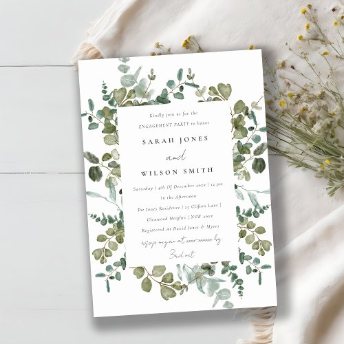 Elegant Botanical Eucalyptus Watercolor Engagement Invitation