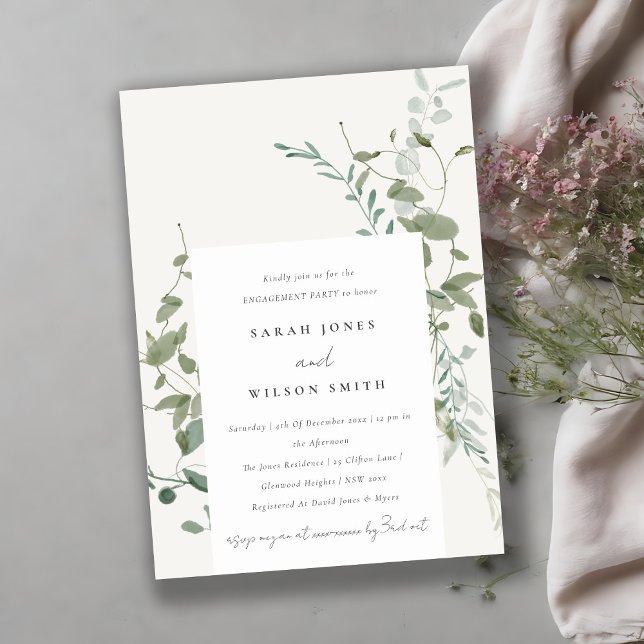 Elegant Botanical Eucalyptus Watercolor Engagement Invitation (Creator Uploaded)