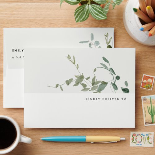 Elegant Botanical Eucalyptus Watercolor Wedding Envelope