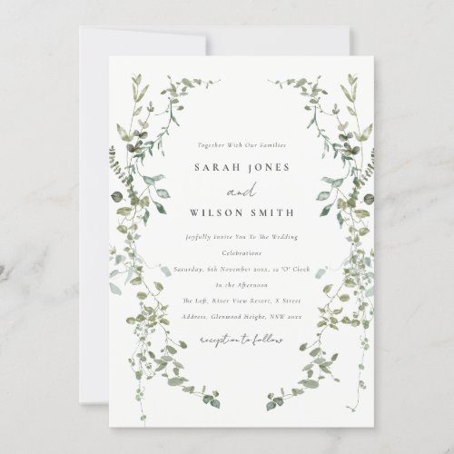 Elegant Botanical Eucalyptus Watercolor Wedding Invitation