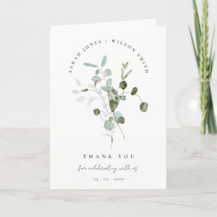 Elegant Botanical Eucalyptus Watercolor Wedding Letterpress Thank You Card