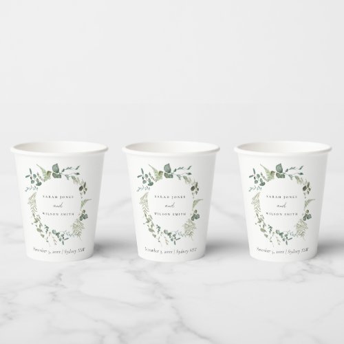 Elegant Botanical Eucalyptus Watercolor Wedding Paper Cups