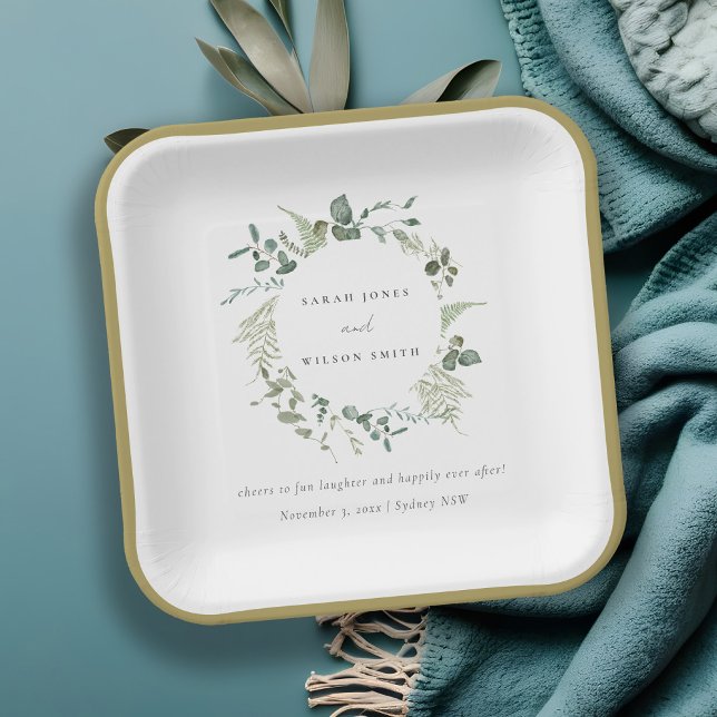 Elegant Botanical Eucalyptus Watercolor Wedding Paper Plates (Creator Uploaded)