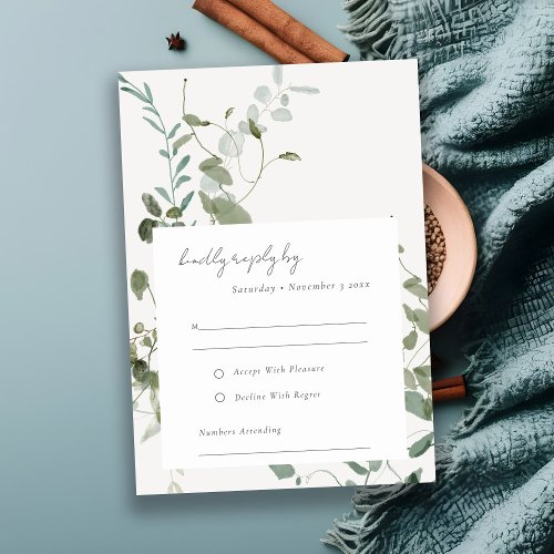 Elegant Botanical Eucalyptus Watercolor Wedding RSVP Card