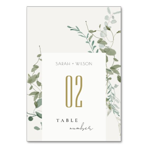 Elegant Botanical Eucalyptus Watercolor Wedding Table Number