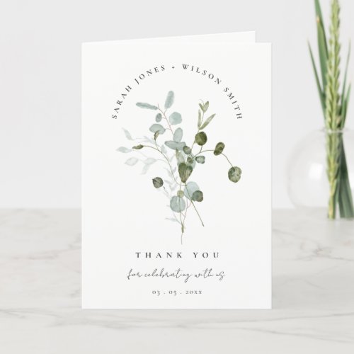Elegant Botanical Eucalyptus Watercolor Wedding Thank You Card