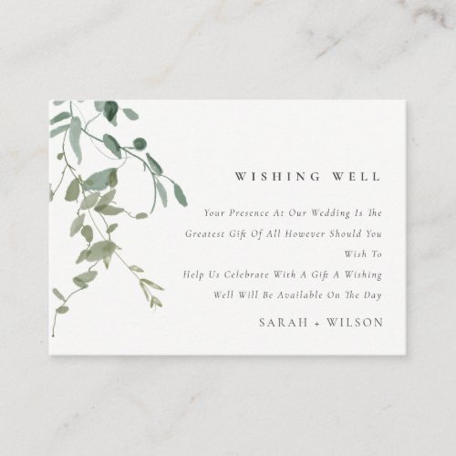 Elegant Botanical Eucalyptus Wedding Wishing Well Enclosure Card