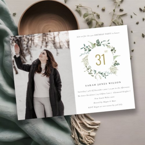 Elegant Botanical Eucalyptus Wreath Photo Birthday Invitation