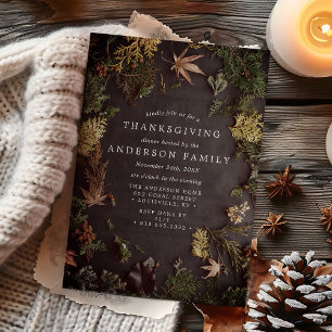 Elegant Botanical Fall Foliage Thanksgiving Dinner Invitation