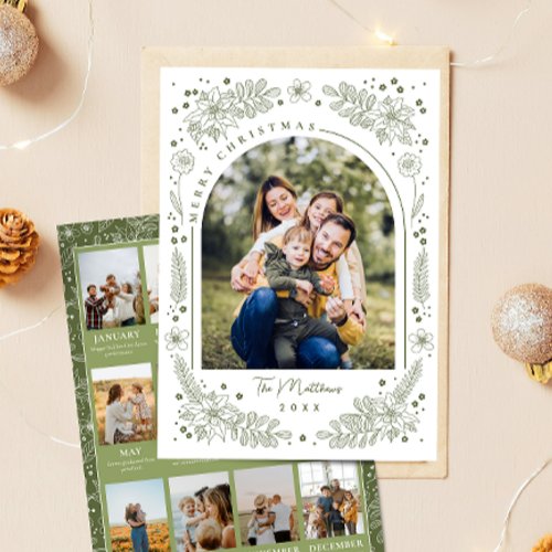 Elegant Botanical Family Photo Arch Year in Review Holiday Card