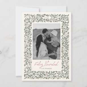 Elegant Botanical Feliz Navidad Christmas Photo Holiday Card
