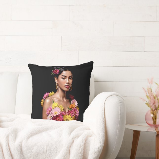 Elegant Botanical Female Oil Painting Aesthetic Throw Pillow (Couch)