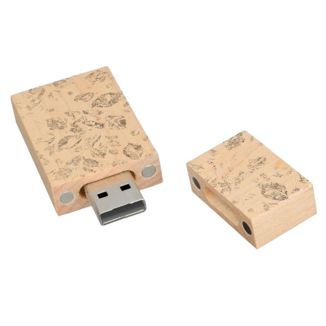 Elegant Botanical File Folder Set Wood Flash Drive (Angled)