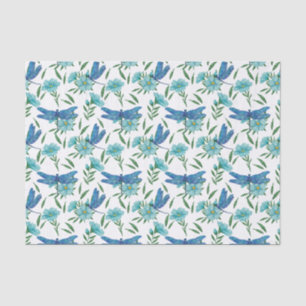 Elegant botanical floral and blue dragonfly tissue paper