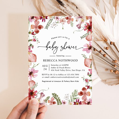 Elegant Botanical Floral Baby Shower Invitation