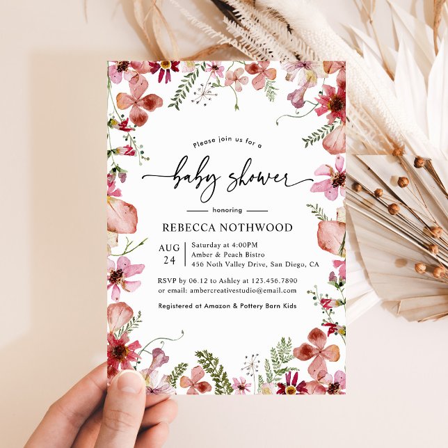 Elegant Botanical Floral Baby Shower Invitation (Creator Uploaded)