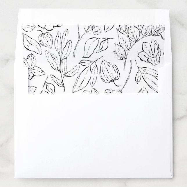 Elegant Botanical Floral Black and White Envelope Liner (In Envelope)