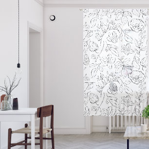 Elegant Botanical Floral Black and White Sheer Curtains