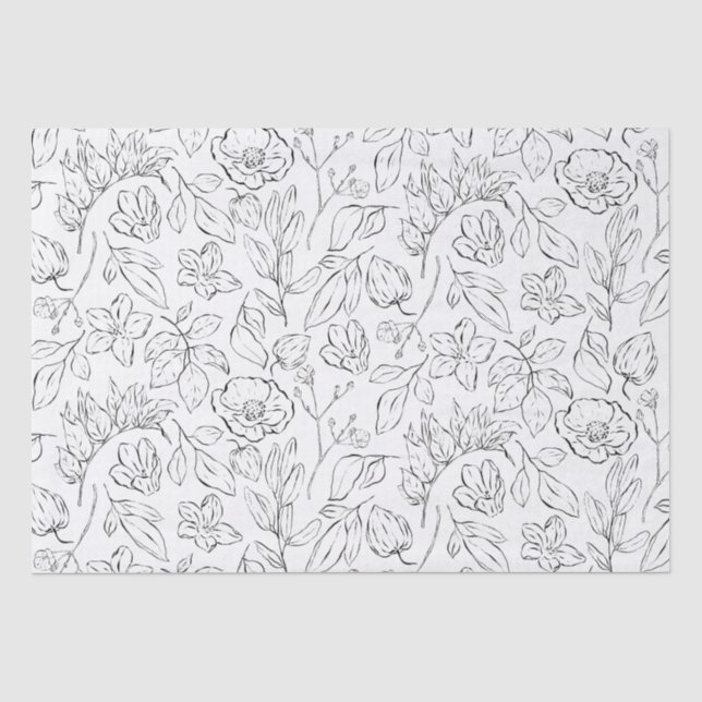Elegant Botanical Floral Black and White Tissue Paper (Front)