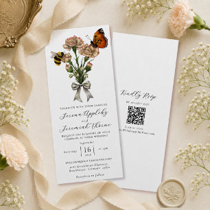 Elegant Botanical Floral Bow All-in-One Wedding Invitation