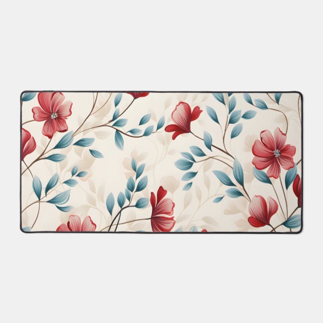 Elegant Botanical Floral Branch Pattern Desk Mat (Front)