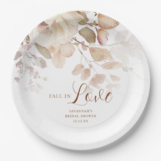Elegant Botanical Floral Bridal Shower Paper Plates (Front)