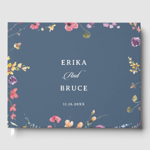 Elegant Botanical Floral Calligraphy Wedding Guest Book