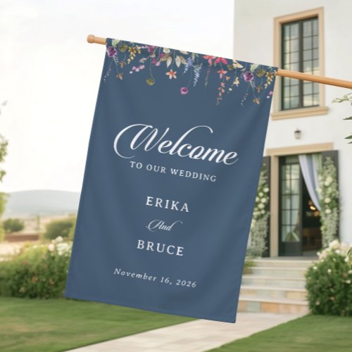 Elegant Botanical Floral Calligraphy Wedding House Flag