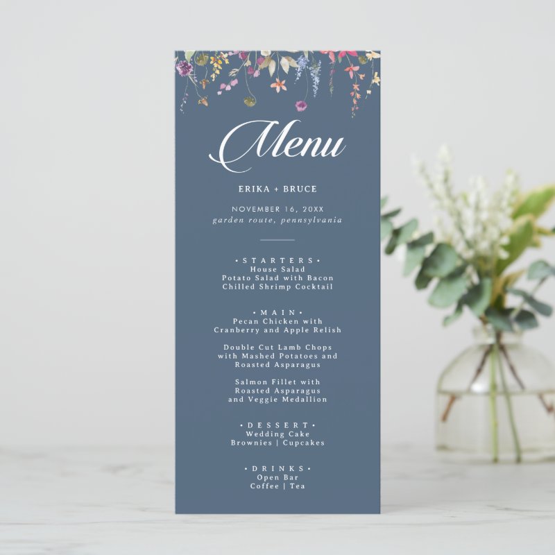 Elegant Botanical Floral Calligraphy Wedding Menu