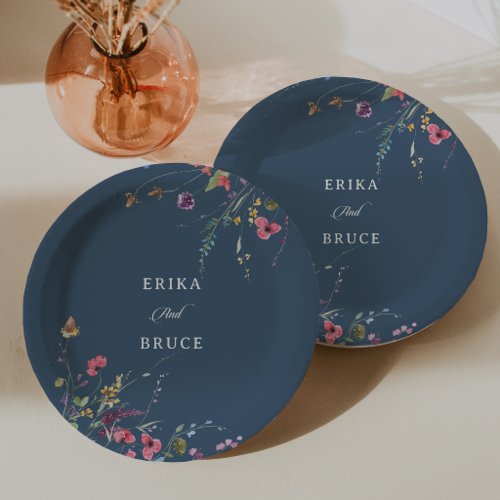 Elegant Botanical Floral Calligraphy Wedding Paper Plates