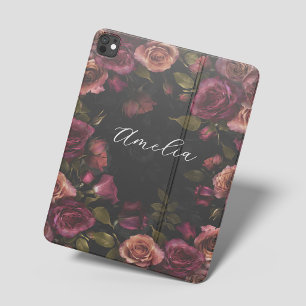 Elegant Botanical Floral Dark Pink Burgundy iPad Mini Cover