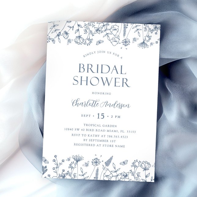 Elegant Botanical Floral Dusty Blue Bridal Shower  Invitation (Creator Uploaded)