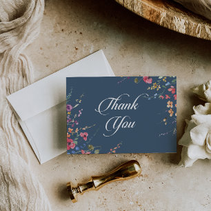 Elegant Botanical Floral Fat Wedding Thank You Card