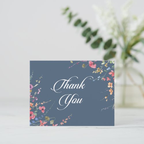 Elegant Botanical Floral Fat Wedding Thank You Card