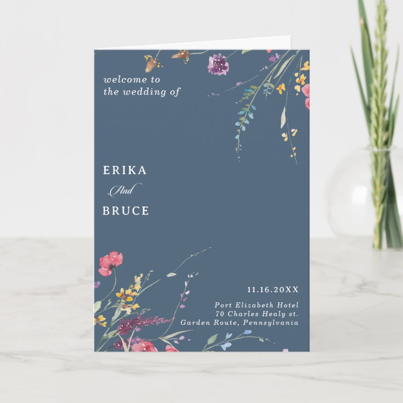 Elegant Botanical Floral Folded Wedding Program