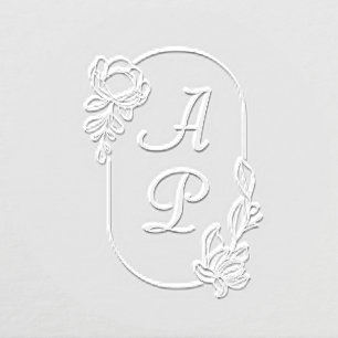 Elegant Botanical Floral Frame Two Letter Monogram Embosser