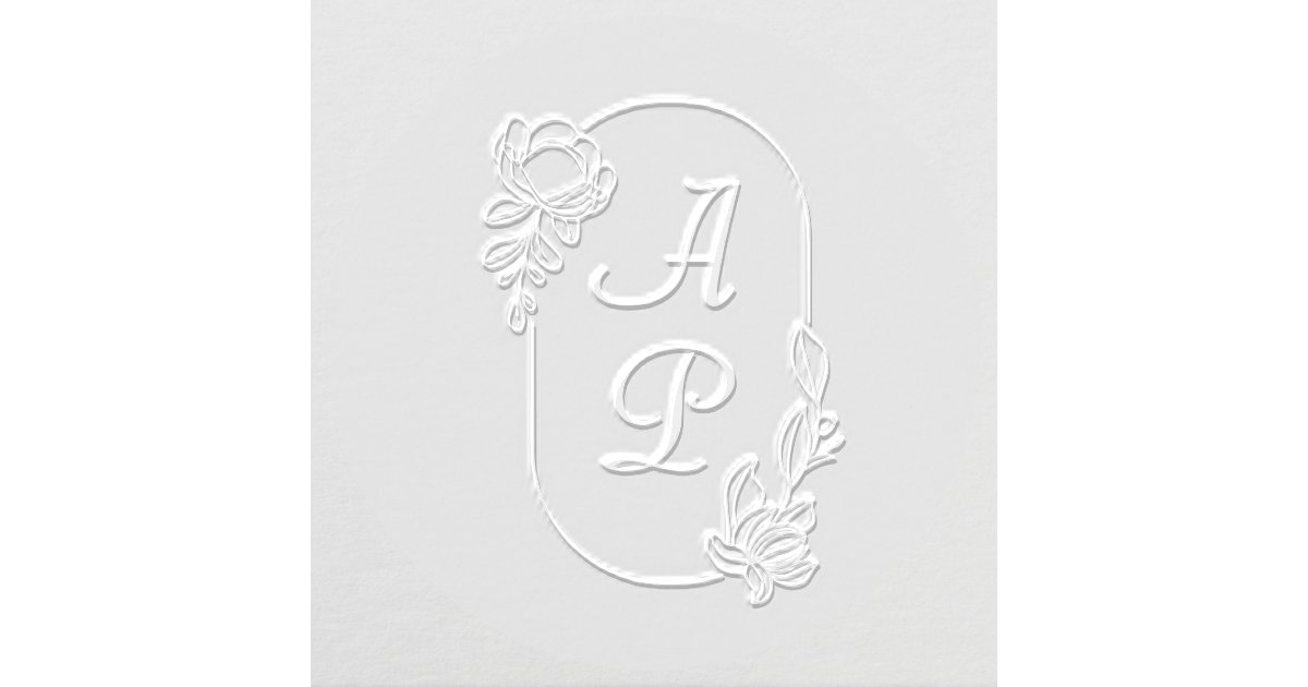Elegant Botanical Floral Frame Two Letter Monogram Embosser | Zazzle
