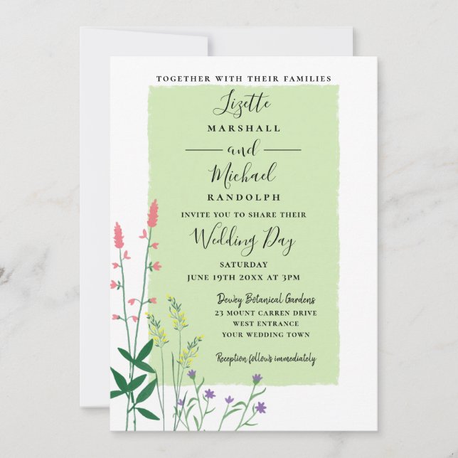 Elegant Botanical Floral Green Modern Wedding Invitation (Front)