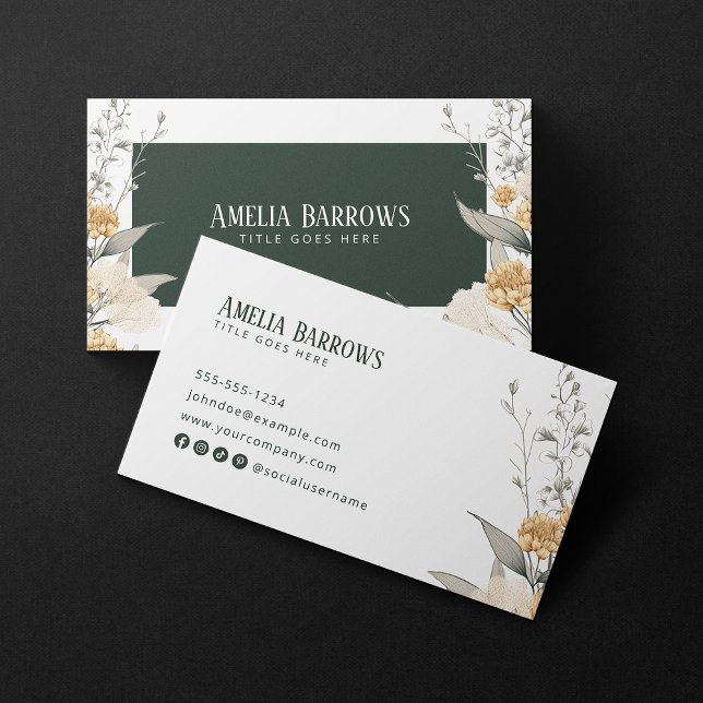 Elegant Botanical Floral Green Social Media Icon Business Card (Creator Uploaded)