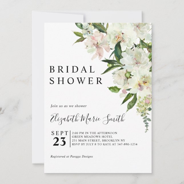 Elegant Botanical Floral Greenery Bridal Shower Invitation (Front)