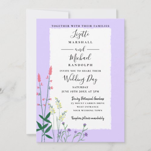 Elegant Botanical Floral Lavender Modern Wedding Invitation