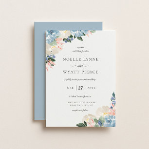 Elegant Botanical Floral Light Blue Wedding Invitation