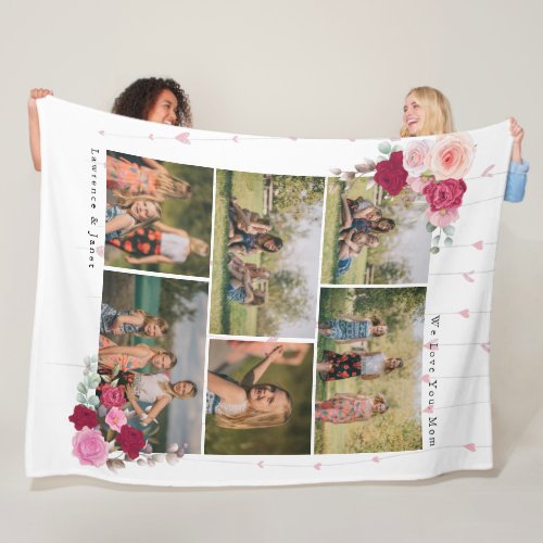 Elegant Botanical Floral Mom 6 Photo Collage gifts Fleece Blanket