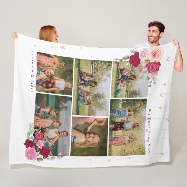 Elegant Botanical Floral Mom 6 Photo Collage gifts Fleece Blanket (In Situ)