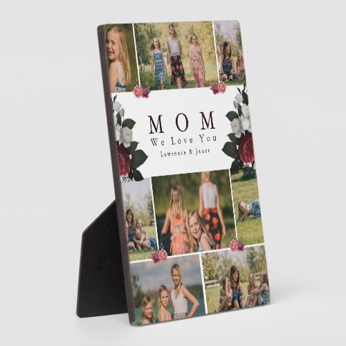 Elegant Botanical Floral Mom 8 Photo Collage gift Plaque