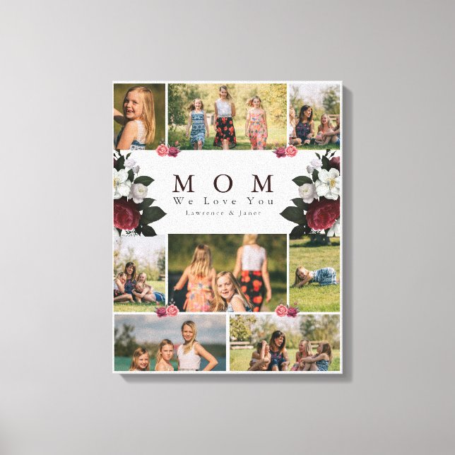 Elegant Botanical Floral Mom 8 Photo Collage gifts Canvas Print (Front)
