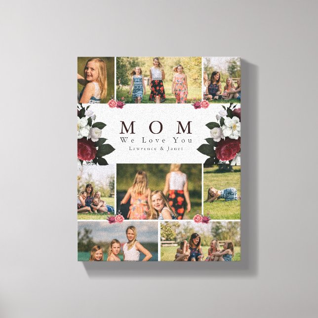 Elegant Botanical Floral Mom 8 Photo Collage gifts Canvas Print (Front)