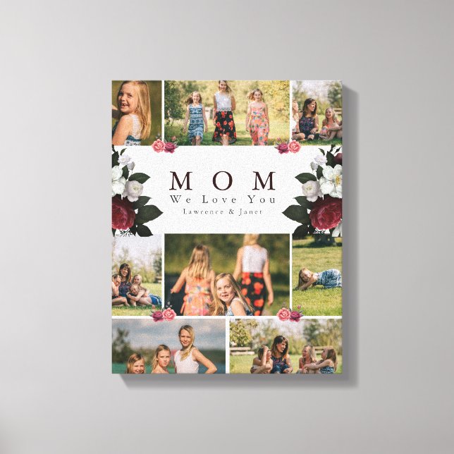 Elegant Botanical Floral Mom 8 Photo Collage gifts Canvas Print (Front)