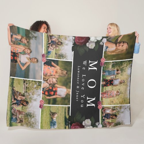 Elegant Botanical Floral Mom 8 Photo Collage gifts Fleece Blanket