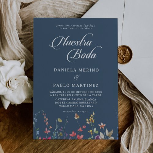Elegant Botanical Floral Nuestra Boda Wedding Invitation